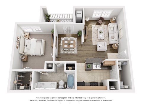 Floor plan for 1 bed, 1 bath, 771 sqft